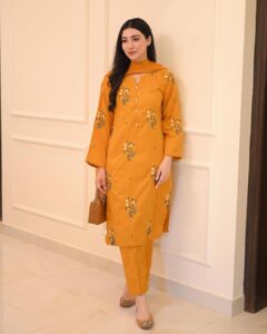 Yellow Embroidered three pis